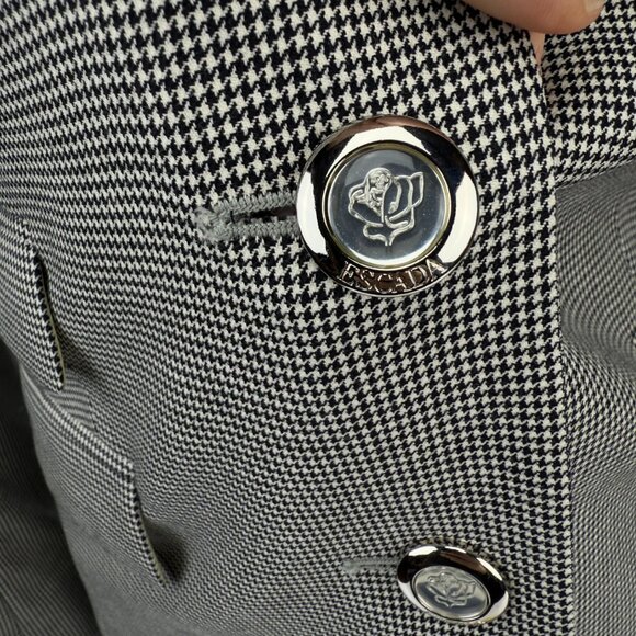 ESCADA VTG Power 100% Wool Longline Academia Houndstooth Gray Blazer Eu 36 Us 4 - Picture 9 of 13